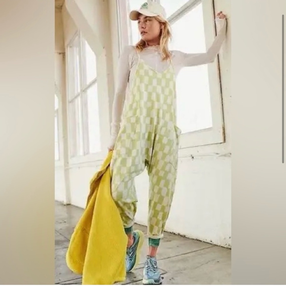 Free People Green Checkered Hot Shot Onesie